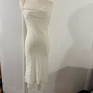 B Darlin Asymmetrical Mermaid Midi Dress Sz 1/2 White Sequin Bridal Fairy